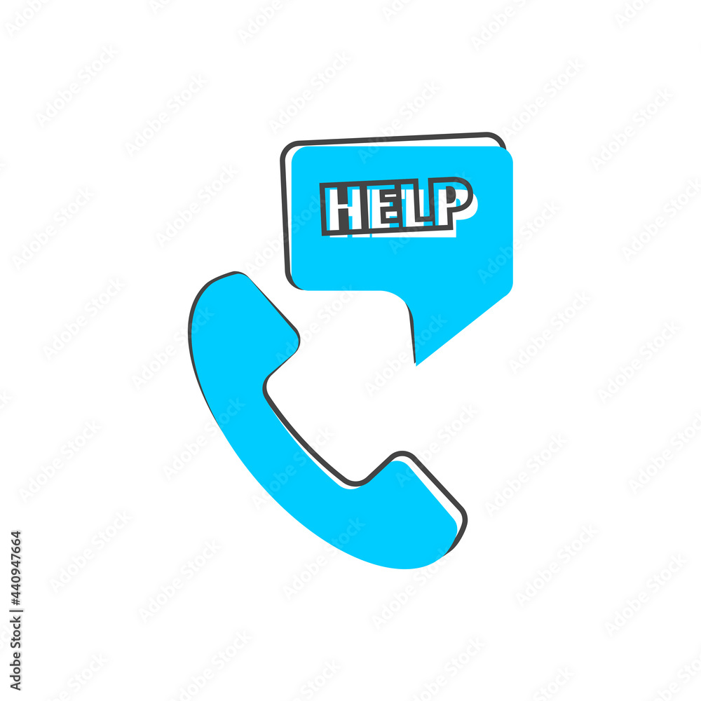 Aufkleber vector call icon with a request for help on cartoon style on white isolated background.