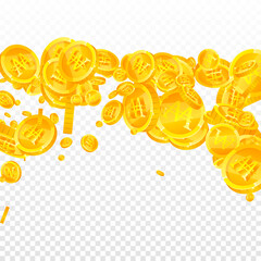 Korean won coins falling. Elegant scattered WON coins. Korea money. Wonderful jackpot, wealth or success concept. Vector illustration.