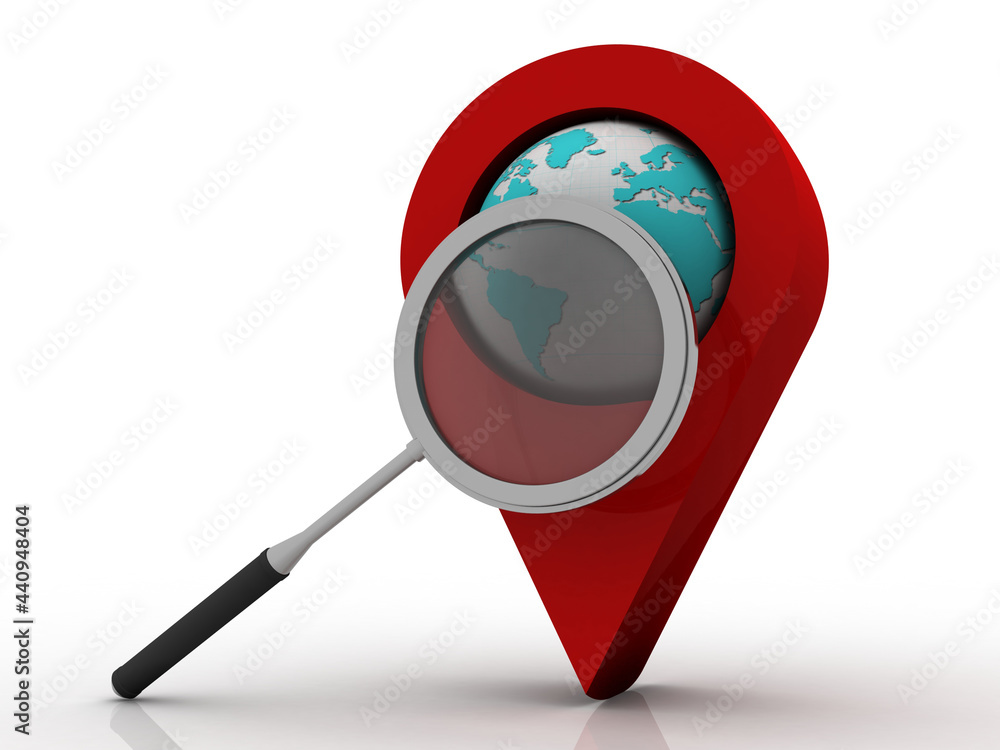 Fototapete 3d rendering red map pointer search concept