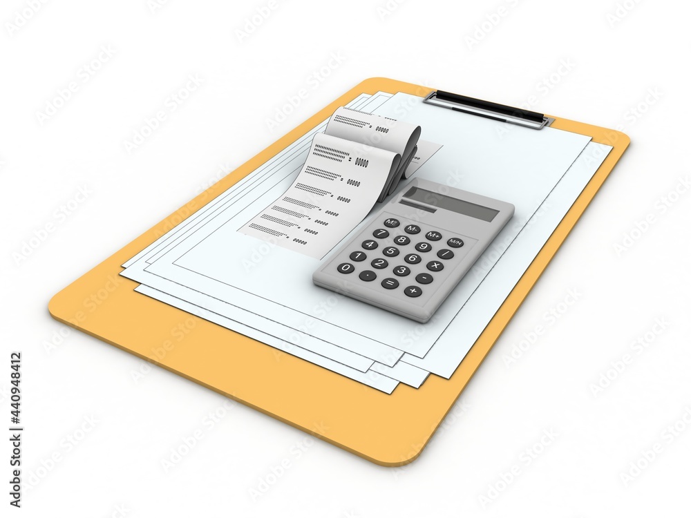 Poster 3d rendering calculator with bill