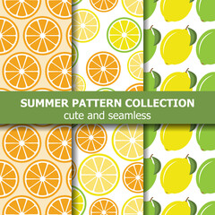 Juicy pattern collection with lemons and oranges. Summer banner.