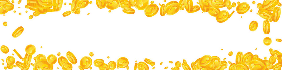 American dollar coins falling. Creative scattered USD coins. USA money. Remarkable jackpot, wealth or success concept. Vector illustration.