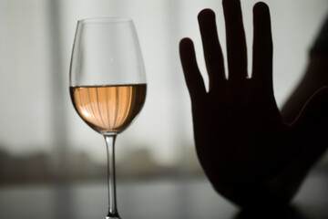No alcohol. Stop alcohol. glass of wine. Depression. Stress. Wine. Glass. Background. Concept. 