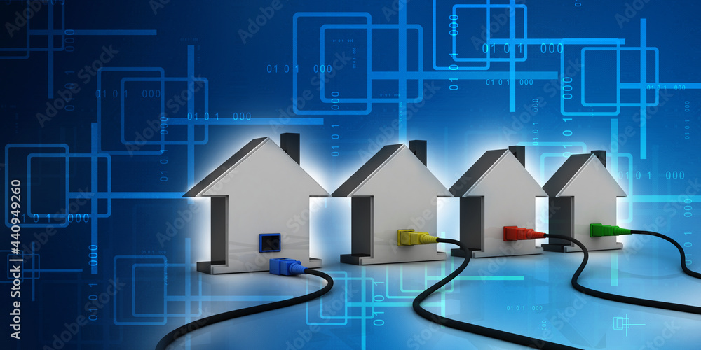 Poster 3d rendering network connection, internet communication and computer technology concept, closeup vie