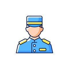 Cruise ship bellboy RGB color icon. Isolated vector illustration. Helping visitors with luggage. Providing service for passengers. Providing information for guests simple filled line drawing