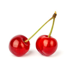 two cherries isolated on a white. ripe juicy berries