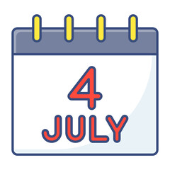 4th July Calendar Concept, Reminder Sign Vector Icon Design, US Independence Day Symbol, USA federal holiday Sign, Memorial or Patriot Day Stock illustration