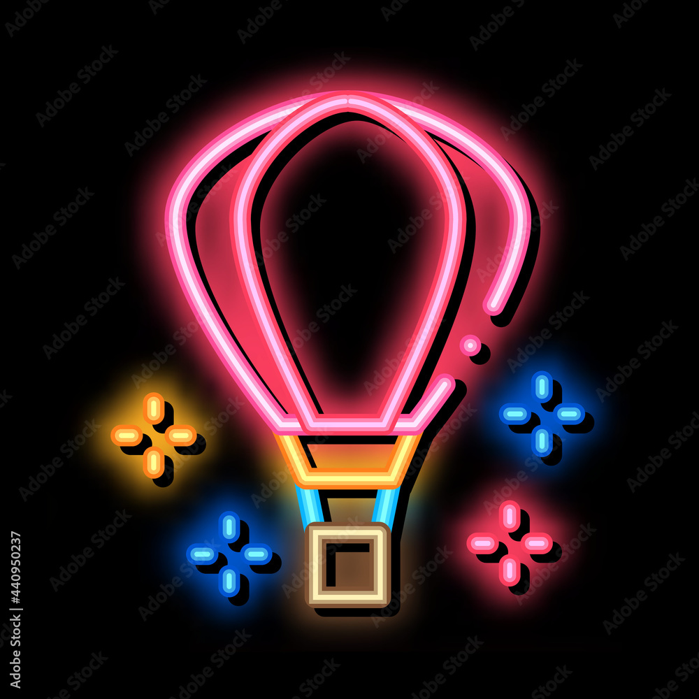 Sticker hot air balloon neon light sign vector. Glowing bright icon big balloon sign. transparent symbol illustration