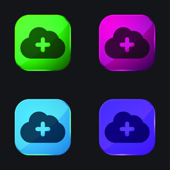 Fototapeta na wymiar Add To Cloud four color glass button icon