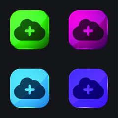 Add To Cloud four color glass button icon