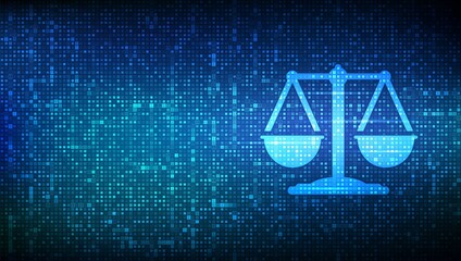 Internet law icon made with binary code. Cyberlaw as digital legal services or online lawyer advice concept. Labor law, Lawyer, Attorney at law. Digital binary data and streaming digital code. Vector.