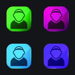 Bald Male Avatar four color glass button icon