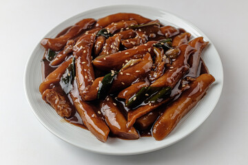 Jjajang Tteokbokki on a white background