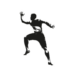 Fototapeta na wymiar Indoor bouldering, isolated vector silhouette, ink drawing. Clibing sport