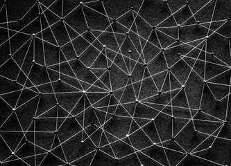 Push pins connected linear network  background