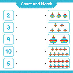 Count and match, count the number of Whirligig Toy and match with the right numbers. Educational children game, printable worksheet, vector illustration