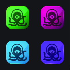 Alien Creature four color glass button icon