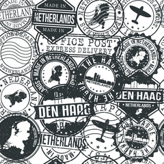 The Hague Netherlands Stamps Background. A City Stamp Vector Art. Set of Postal Passport Travel. Design Set Pattern.