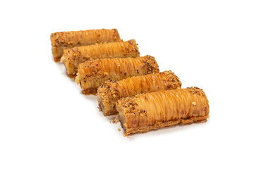 Delicious sweet baklava isolated on white background.