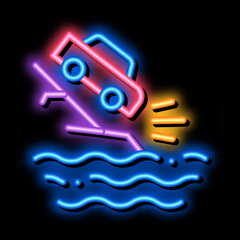 cliff flying car neon light sign vector. Glowing bright icon cliff flying car sign. transparent symbol illustration