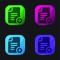 Add File four color glass button icon