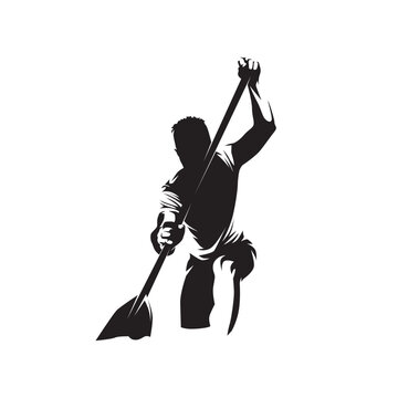 recommend clip art: Canoe sprint athlete, front view isolated vector silhouette. Conoeing logo