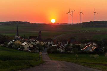 sunset over the village