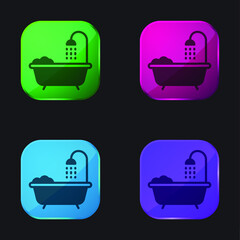 Bathtub four color glass button icon