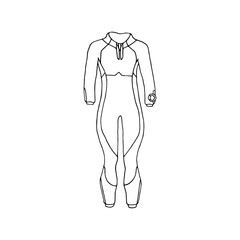 Vector illustration with a diving suit on a white background. Wetsuit. Outline drawing.