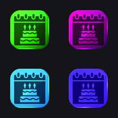 Birthday four color glass button icon