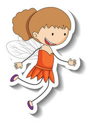 Sticker template with a fairy girl cartoon character isolated