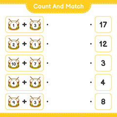 Count and match, count the number of Drum and match with the right numbers. Educational children game, printable worksheet, vector illustration