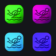 Bodyboard four color glass button icon