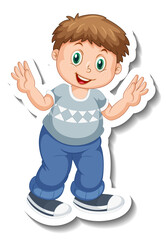 Sticker template with a chubby boy cartoon character isolated