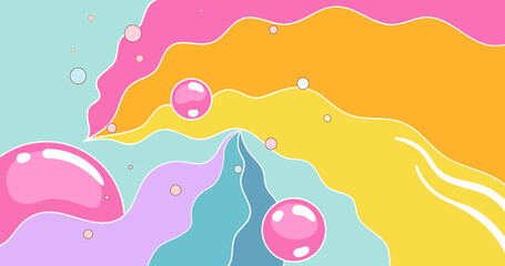 Abstract colorful water drops and wave. Catroon template background