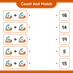 Count and match, count the number of Boat and match with the right numbers. Educational children game, printable worksheet, vector illustration