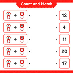 Count and match, count the number of Baby Rattle and match with the right numbers. Educational children game, printable worksheet, vector illustration