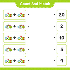 Count and match, count the number of Submarine and match with the right numbers. Educational children game, printable worksheet, vector illustration
