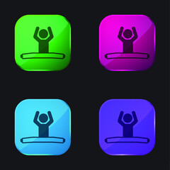 Boy Sitting With Stretch Legs And Arms Up four color glass button icon