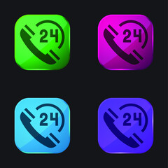 24 Hours four color glass button icon
