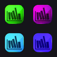 Books Side View four color glass button icon