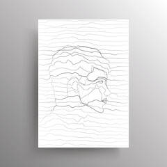 Abstract male face in wavy horizontal lines style. Side view of a man in linear distortion style isolated on white background. Design for wall decoration, poster. Vector