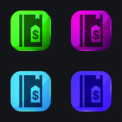 Book four color glass button icon