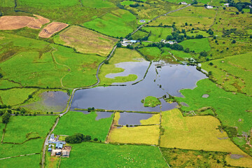 Aerial view of flooded field in County Clare, Ireland - obrazy, fototapety, plakaty