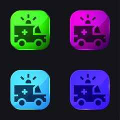 Ambulance four color glass button icon
