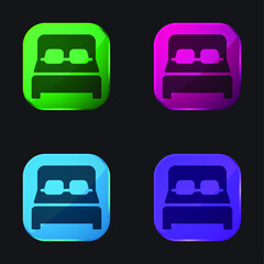 Bed four color glass button icon