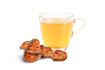  Bael fruit tea  in glass with sliced isolated