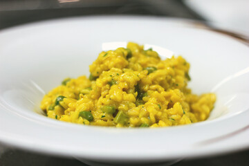 Classic Italian Asparagus risotto with saffron