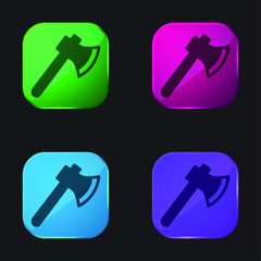Axe four color glass button icon