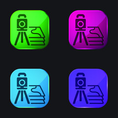 3d Scanner four color glass button icon